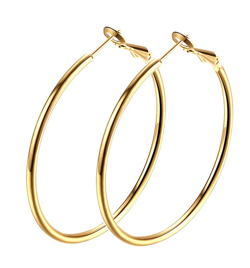 GSLAOZ Gold Hoop Earrings, 18K Gold Plated Rounded Hoops Earrings for Women - Image 1